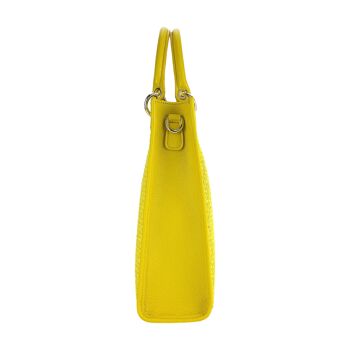 RB1026R | Sac à main vertical pour femme en cuir véritable et paille Fabriqué en Italie. Bandoulière en cuir amovible et réglable. Accessoires en Or Poli - Couleur Jaune - Dimensions : 24 x 29 x 9 cm 4