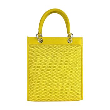 RB1026R | Sac à main vertical pour femme en cuir véritable et paille Fabriqué en Italie. Bandoulière en cuir amovible et réglable. Accessoires en Or Poli - Couleur Jaune - Dimensions : 24 x 29 x 9 cm 5