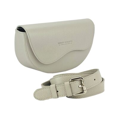 RB1027BO | Women's rounded crossbody bag in genuine leather Made in Italy. Removable and adjustable leather shoulder strap. Polished Nickel Accessories - Ice Color - Dimensions: 25 x 15 x 9 cm