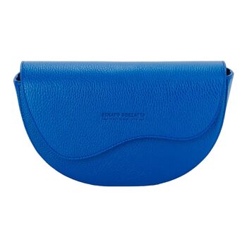 RB1027CH | Sac bandoulière arrondi pour femme en cuir véritable Fabriqué en Italie. Bandoulière en cuir amovible et réglable. Accessoires en Nickel Poli - Couleur Bleu Royal - Dimensions : 25 x 15 x 9 cm 2