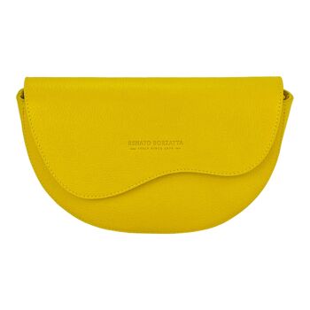 RB1027R | Sac bandoulière arrondi pour femme en cuir véritable Fabriqué en Italie. Bandoulière en cuir amovible et réglable. Accessoires en Nickel Poli - Couleur Jaune - Dimensions : 25 x 15 x 9 cm 2