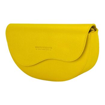 RB1027R | Sac bandoulière arrondi pour femme en cuir véritable Fabriqué en Italie. Bandoulière en cuir amovible et réglable. Accessoires en Nickel Poli - Couleur Jaune - Dimensions : 25 x 15 x 9 cm 3