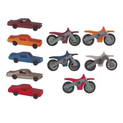BOX OF 16 PIECES SUGAR DECORATION MOTORCYCLES AND CARS 5.5CM