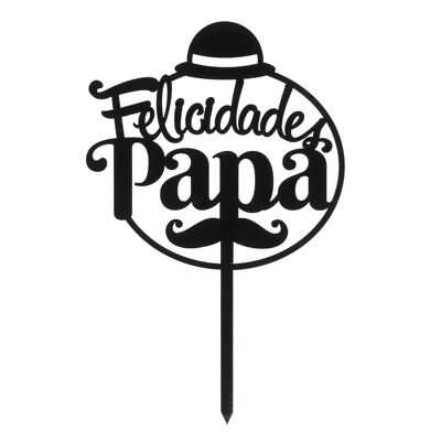 CAKE TOPPER FELICIDADES PAPÁ PLÁSTICO NEGRO 15.6X10CM