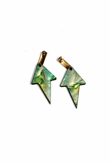 Boucles d'oreilles en marbre vert, jaune et doré : élégance et sérénité naturelles dans chaque paire de ces accessoires uniques 2