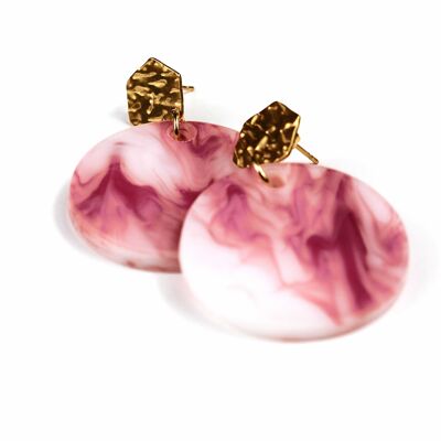 Boucles d'oreilles rondes en marbre rose et blanc