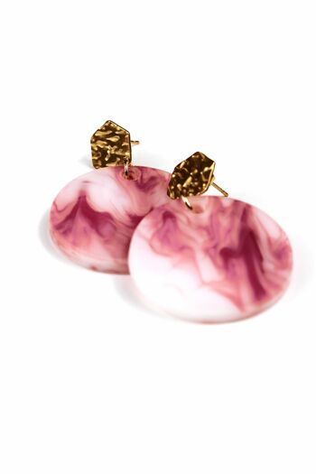 Boucles d'oreilles rondes en marbre rose et blanc 1