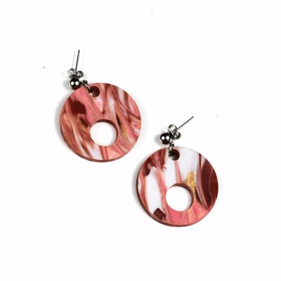 Pendientes blanco y rosa con reflejo plateado