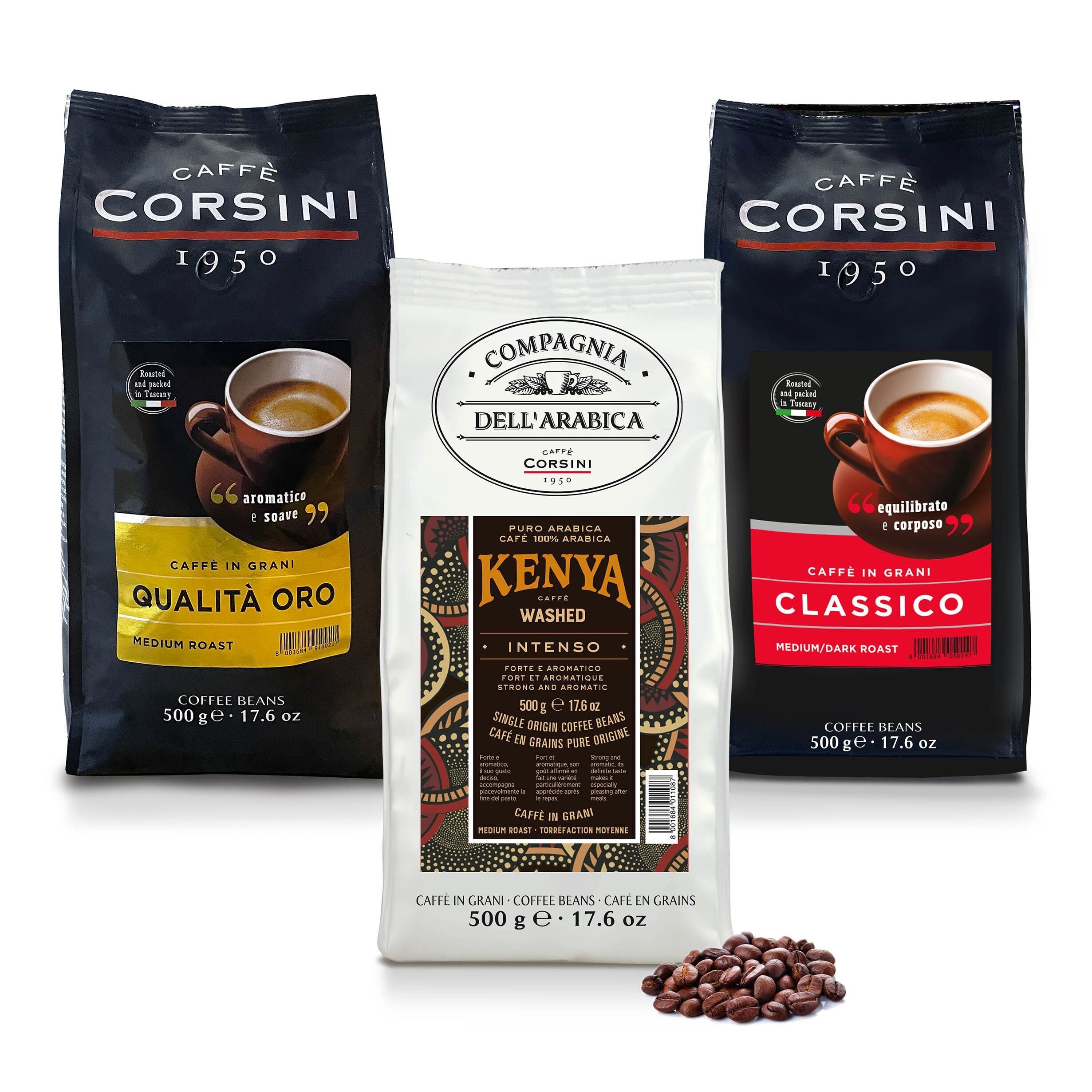 Granos de café | Aroma, cuerpo e intensidad | Clásico, Kenia, Calidad Oro | 3x500g