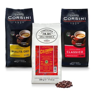 Caffè in grani | Dolcezza e intensità | Classico, Colombia, Qualità Oro | 3 x 500g