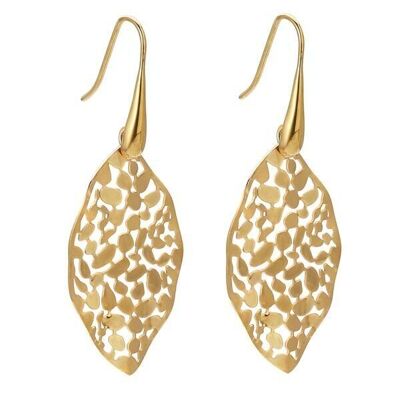 Elongated openwork leaf steel hanging earrings