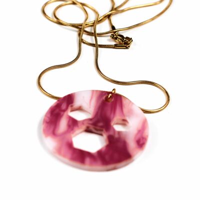 Round marble necklace in pink and white: Dazzle with the Sun's Radiance with This Hoop