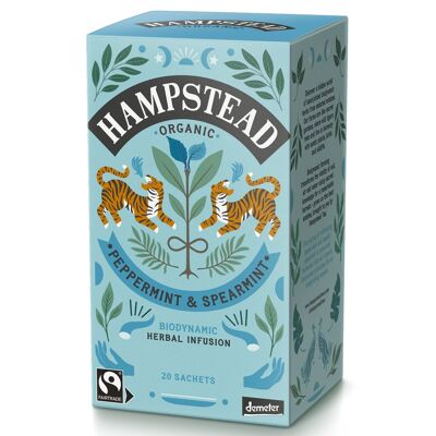 Hampstead Tea Bolsitas de té orgánico de menta y menta verde de comercio justo