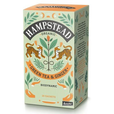 Hampstead Tea Sachets de thé vert et de gingembre biologiques