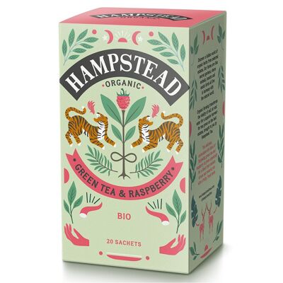 Hampstead Tea Bio-Grüntee mit Himbeer-Teebeuteln