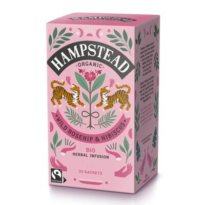 Bustine di tè biologico alla rosa canina e ibisco del commercio equo e solidale di Hampstead Tea