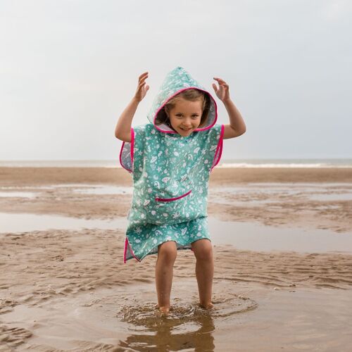 Kids beach travel poncho - neon pink