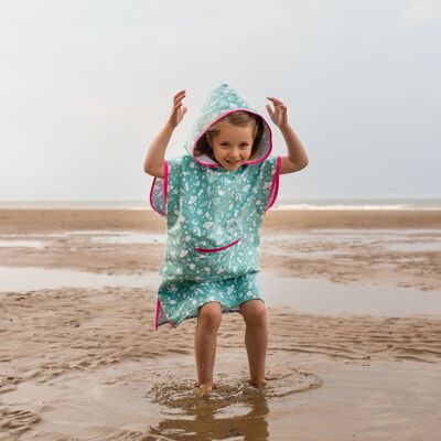 Poncho de voyage de plage enfant - rose fluo