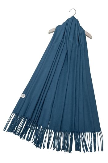 Châle élégant en Pashmina uni super doux avec pompon - Bleu sarcelle