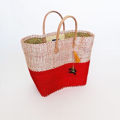 Two-tone sisal basket "Iakora" Red size GM