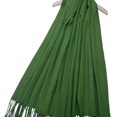 Eleganter, superweicher, einfarbiger Pashmina-Schal mit Quaste - Waldgrün
