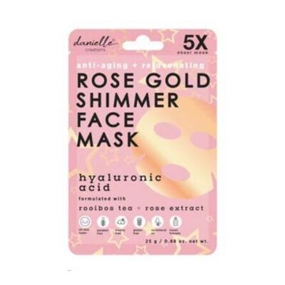 5Pc Danielle Rose Gold Shimmer Face Sheet Mask