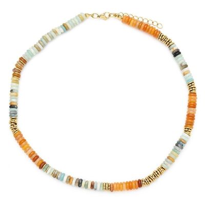 Steel necklace with slightly crushed beads and metal beads