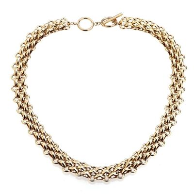 Double steel chain necklace with jaseron mesh and T clasp