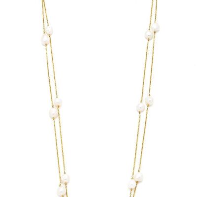 Steel long necklace fine chain freshwater pearls