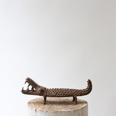 Figurine décorative crocodile en bronze