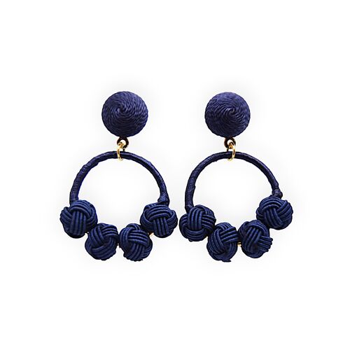 Dark Navy Woven Knot Hoop Earrings