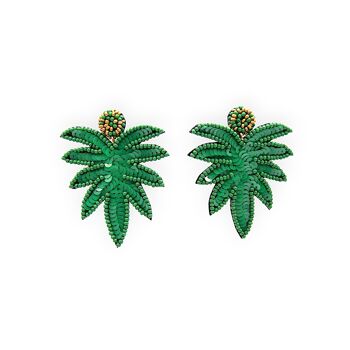 Boucles d'oreilles à paillettes vertes et feuilles de palmier perlées 1