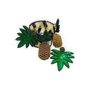 Boucles d'oreilles à paillettes vertes et feuilles de palmier perlées 4