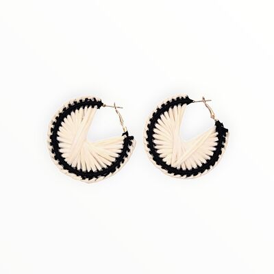 Cream & Black Raffia Swirl Hoop Earrings