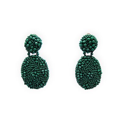 Emerald Beaded Cluster Oval Drop Earrings