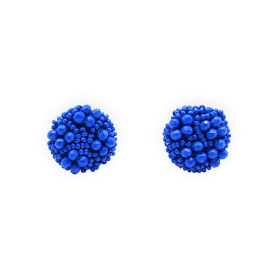 Royal Blue Beaded Cluster Stud Earrings