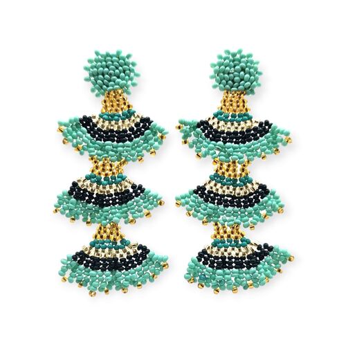 Aqua Ombre Beaded Triple Fan Drop Earrings