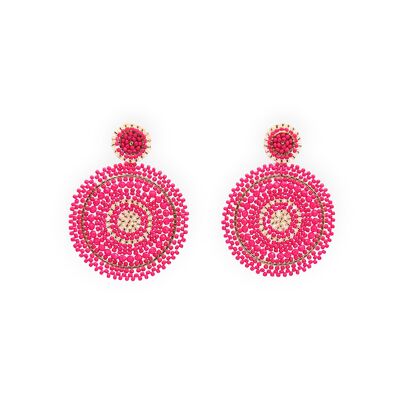 Boucles d'oreilles pendantes cercles de perles mélangées fuchsia