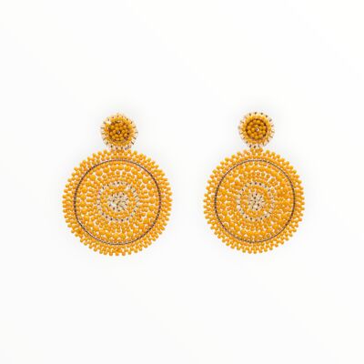 Mustard Mix Beaded Circle Drop Earrings