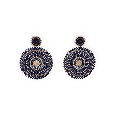 Navy Mix Beaded Circle Drop Earrings