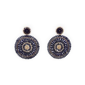 Boucles d'oreilles pendantes en forme de cercle de perles mélangées bleu marine 1