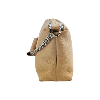 RB1025AU | Sac à main pour femme avec double fermeture éclair en cuir véritable fabriqué en Italie. Bandoulière en cuir réglable. Accessoires Nickel Poli - Couleur poudre - Dimensions : 26 x 14 x 9 cm 6