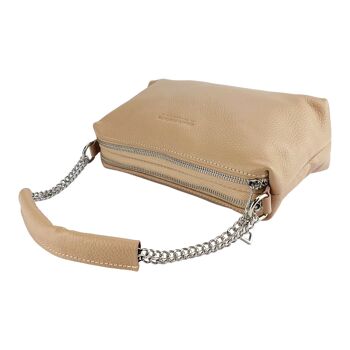 RB1025AU | Sac à main pour femme avec double fermeture éclair en cuir véritable fabriqué en Italie. Bandoulière en cuir réglable. Accessoires Nickel Poli - Couleur poudre - Dimensions : 26 x 14 x 9 cm 7