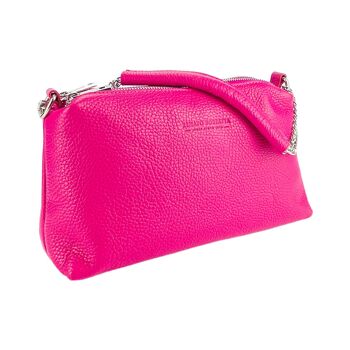 RB1025BE | Sac à main pour femme avec double fermeture éclair en cuir véritable fabriqué en Italie. Bandoulière en cuir réglable. Accessoires en Nickel Poli - Couleur Fuchsia - Dimensions : 26 x 14 x 9 cm 2