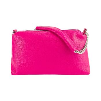 RB1025BE | Sac à main pour femme avec double fermeture éclair en cuir véritable fabriqué en Italie. Bandoulière en cuir réglable. Accessoires en Nickel Poli - Couleur Fuchsia - Dimensions : 26 x 14 x 9 cm 4