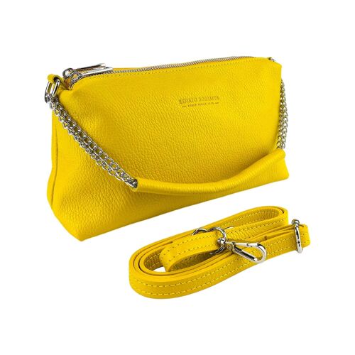 RB1025R  | Borsa Donna a Mano con doppia lampo in Vera Pelle Made in Italy. Tracolla in pelle regolabile. Accessori Nickel Lucido - Colore Giallo - Dimensioni: cm 26 x 14 x 9