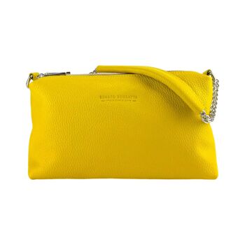 RB1025R | Sac à main pour femme avec double fermeture éclair en cuir véritable fabriqué en Italie. Bandoulière en cuir réglable. Accessoires en Nickel Poli - Couleur Jaune - Dimensions : 26 x 14 x 9 cm 4