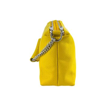 RB1025R | Sac à main pour femme avec double fermeture éclair en cuir véritable fabriqué en Italie. Bandoulière en cuir réglable. Accessoires en Nickel Poli - Couleur Jaune - Dimensions : 26 x 14 x 9 cm 6