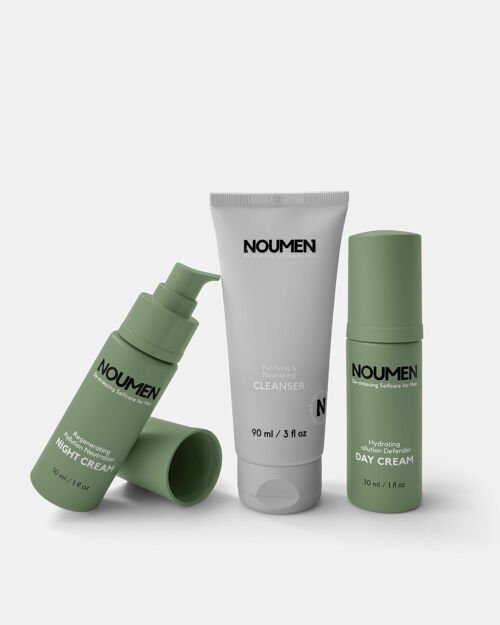 Hautpflege Set für Männer: Waschgel, Feuchtigkeitscreme & Nachtcreme für gesunde Haut - Vegan & natürlich, NOUMEN hergestellt in Österreich