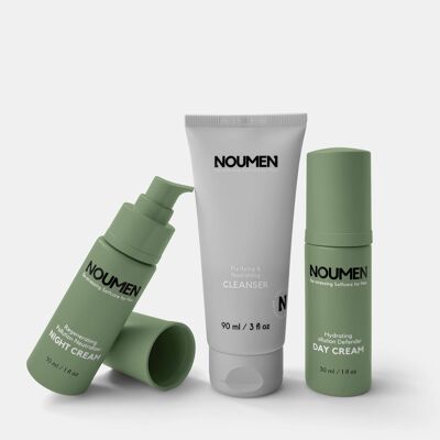 Skin care set for men: washing gel, moisturizer & night cream for healthy skin - vegan & natural, NOUMEN made in Austria